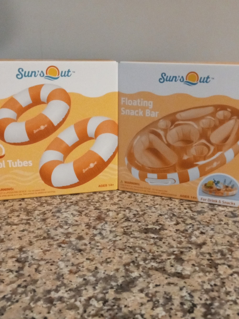 Set Of 2 Pool Tubes And Floating Snack Bar In Orange & White